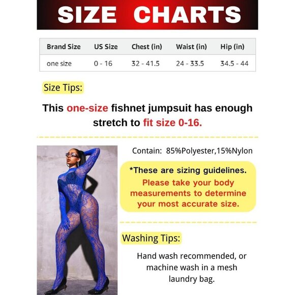 🆕Women Blue Sexy Fishnet Full Mesh Jumpsuit Body Stockings Halloween Costume - Picture 6 of 6